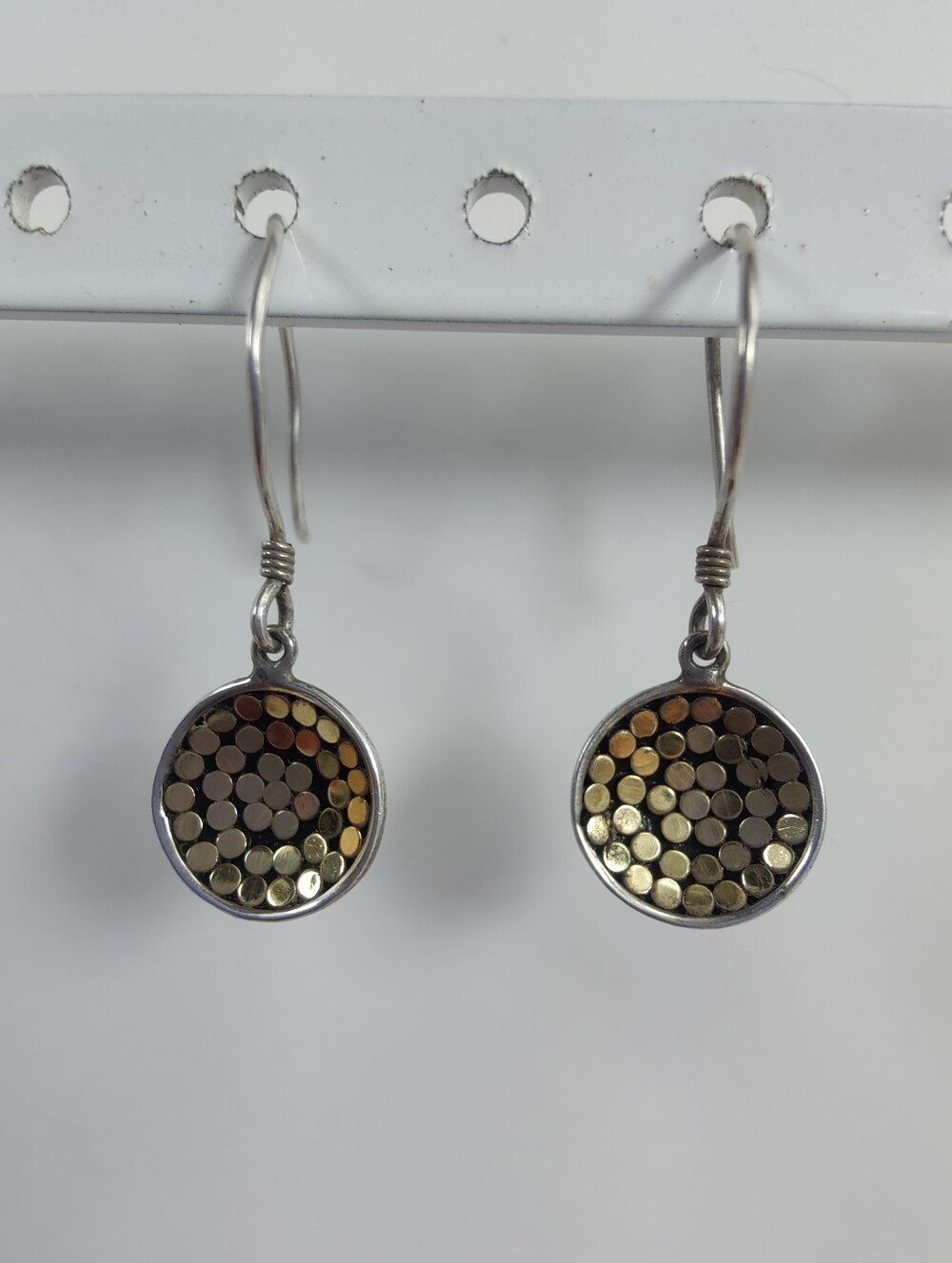925 Sterling Silver Gold Plated Dot Disc Dangle Earrings Mixed Metal
